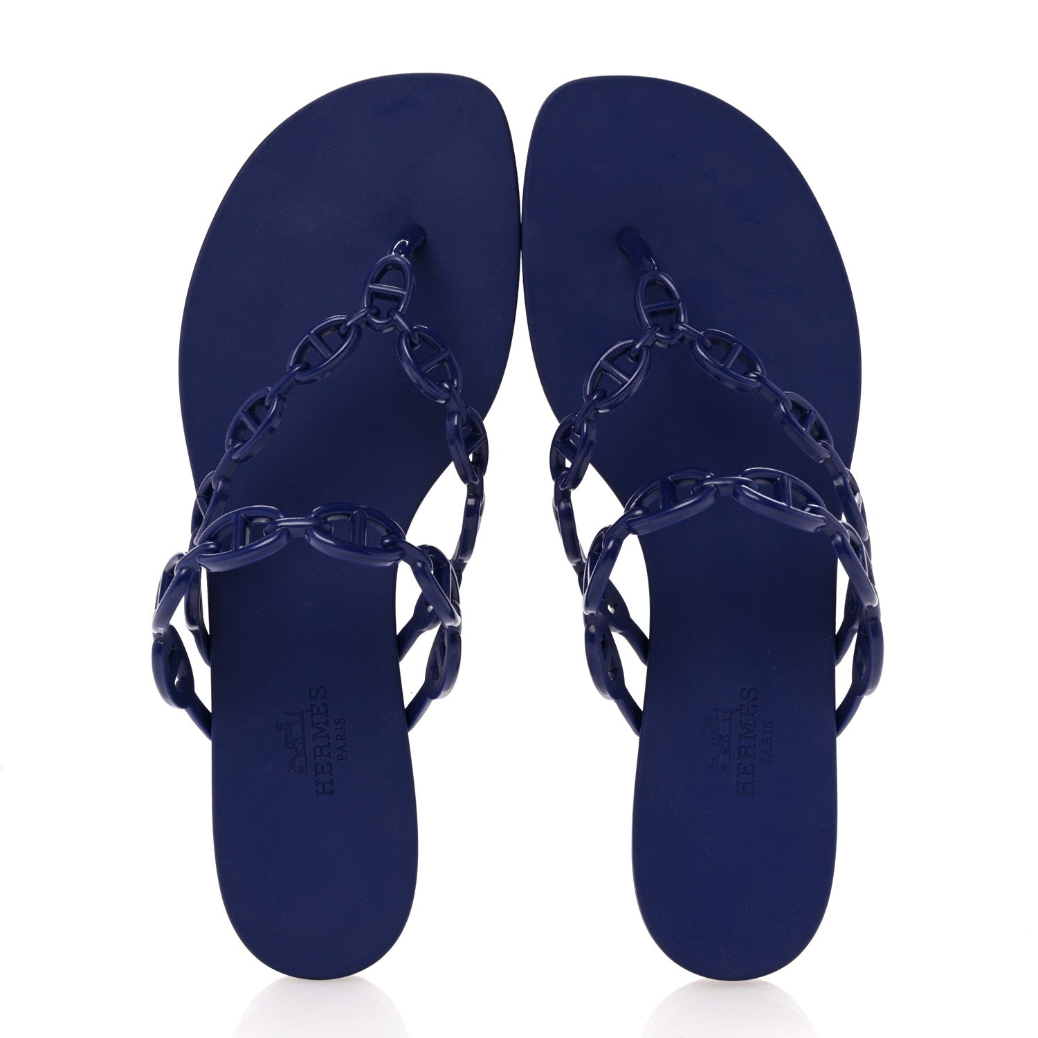 Hermes Rubber Chaine d'Ancre Island Sandals 38 Bleu Smalt 1646045