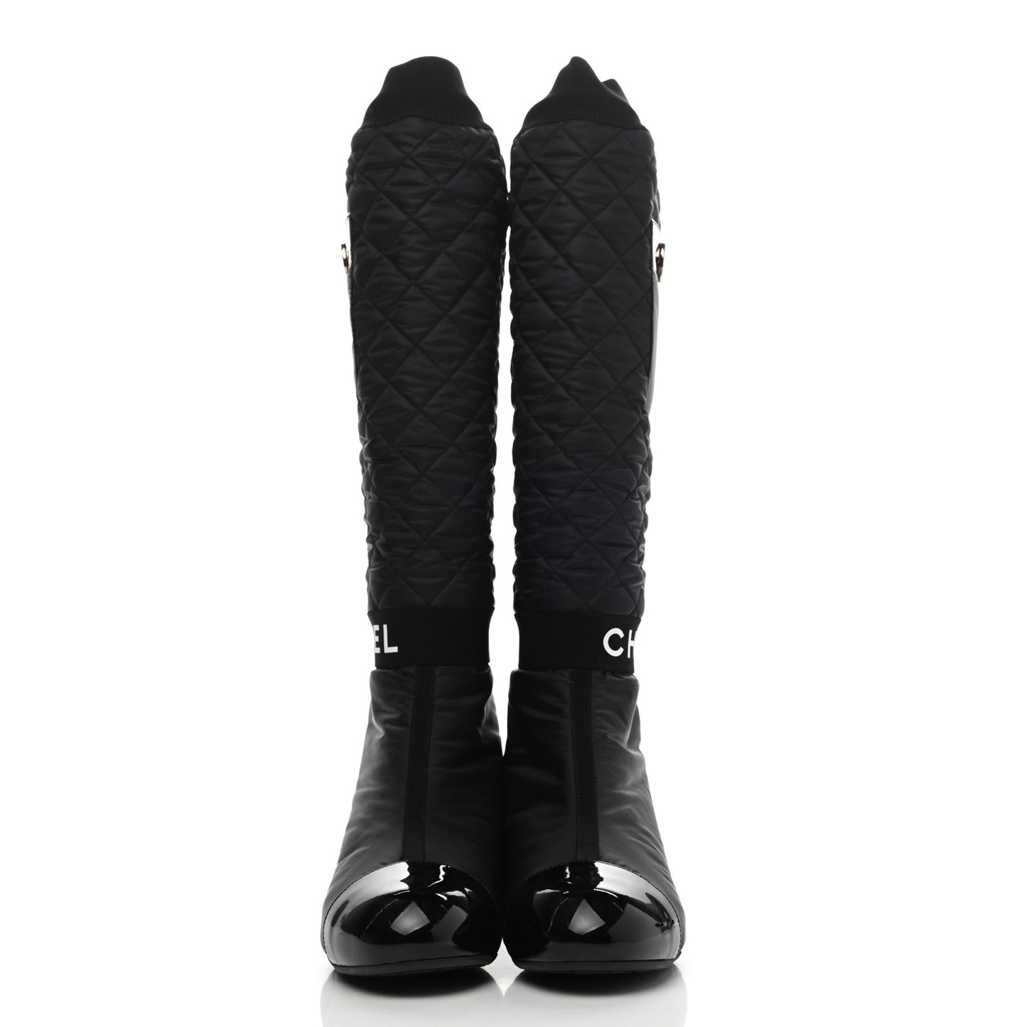 Mixed Fibers Lambskin Patent Calfskin Convertible High Boots 36.5 Black