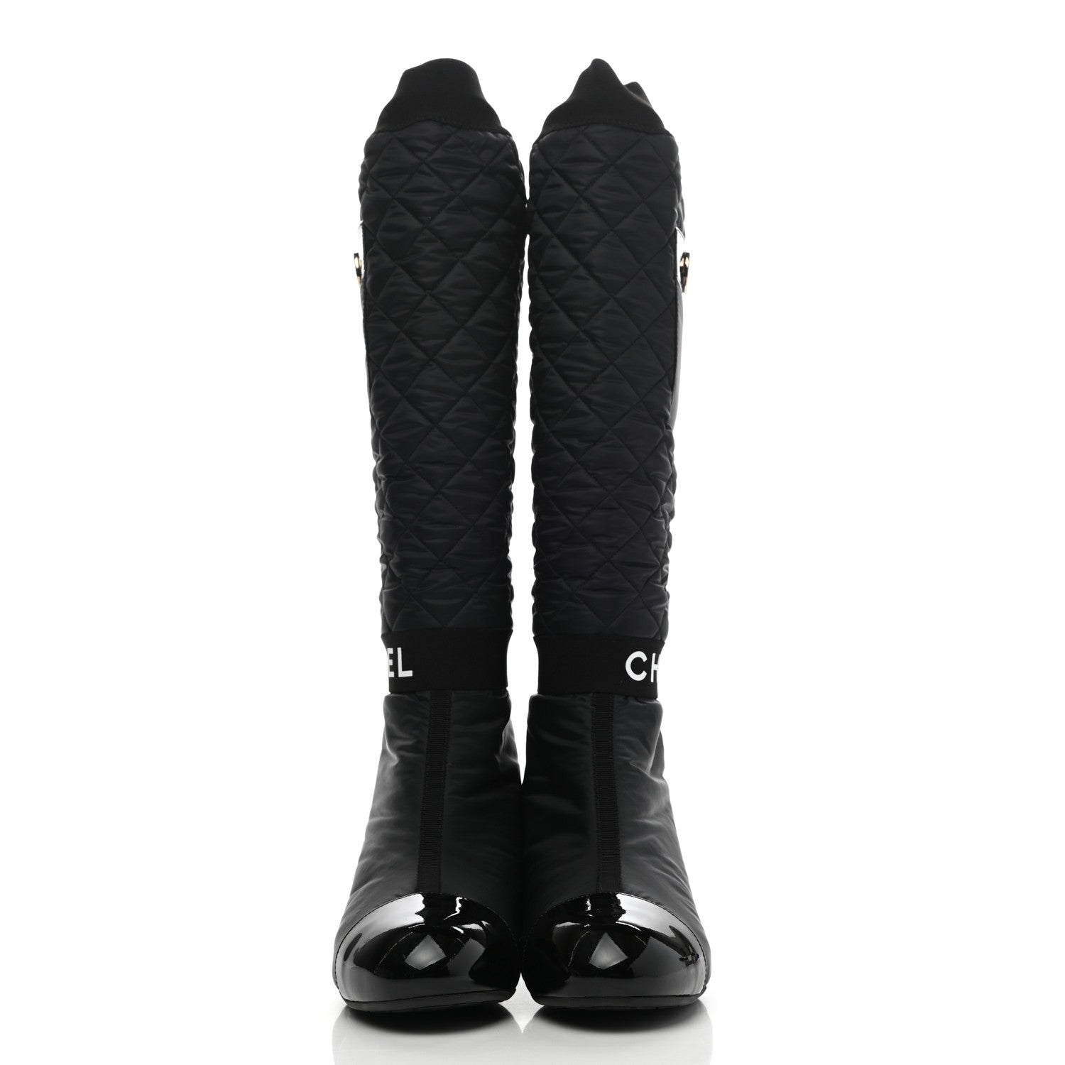 Chanel Mixed Fibers Lambskin Patent Calfskin Convertible High Boots 36.5 Black 2 of 16