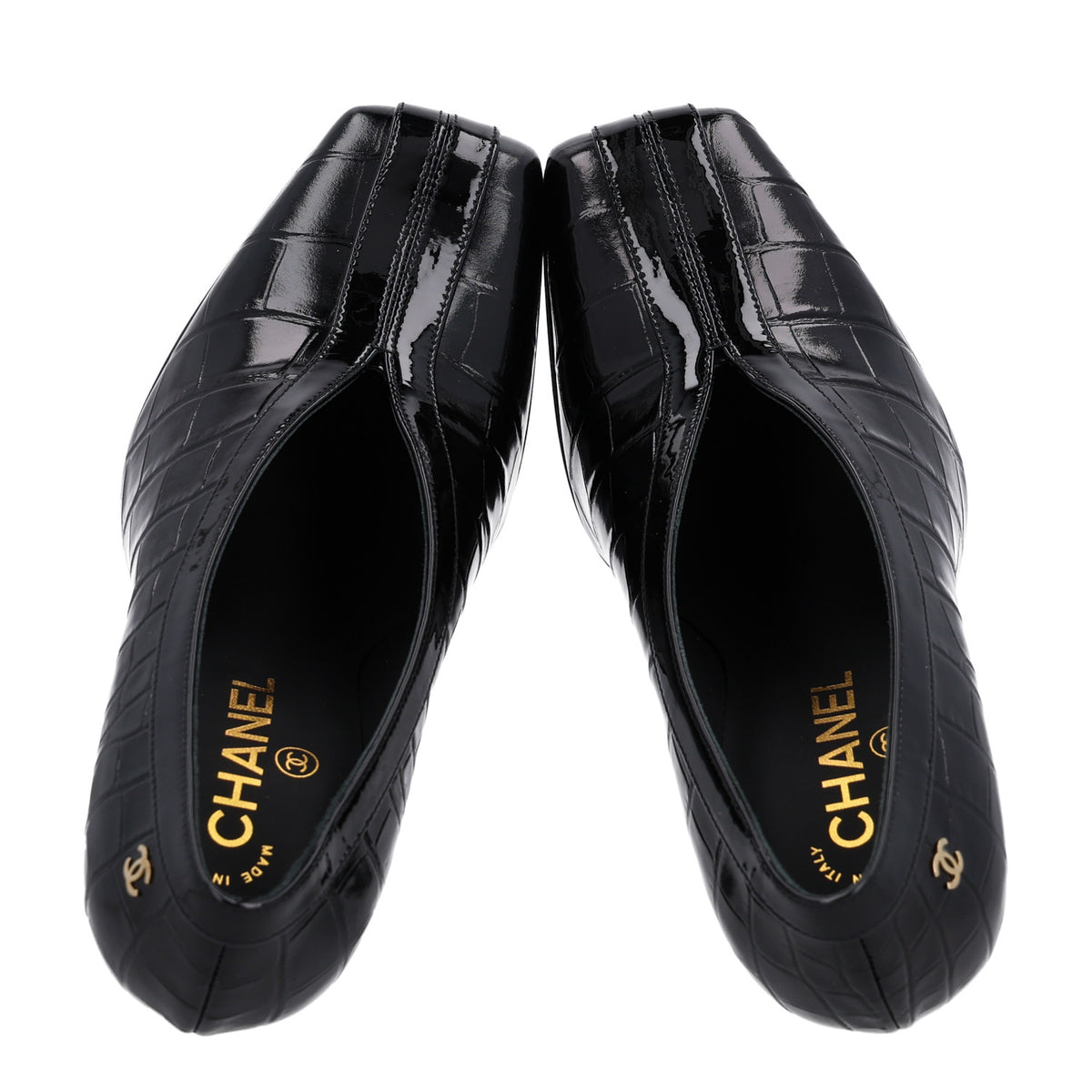 Chanel Crocodile Embossed Patent Calfskin Pumps 37.5 Black 4 of 11
