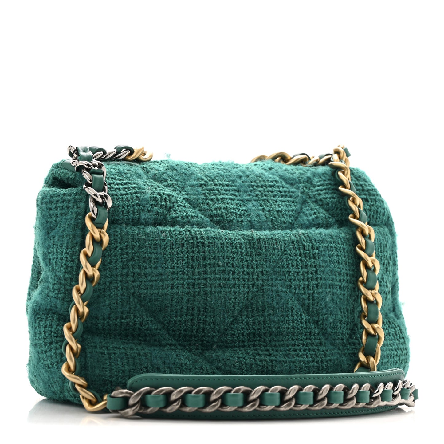 Tweed Quilted Medium Chanel 19 Flap Green