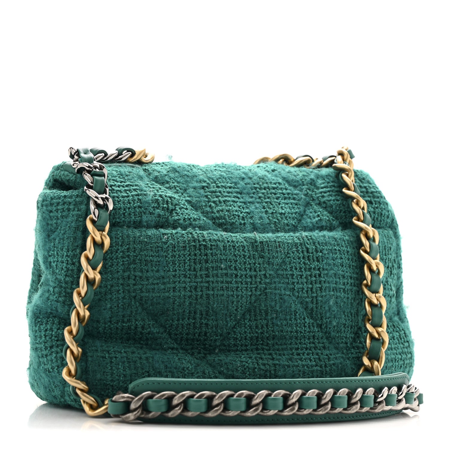 Chanel Tweed Quilted Medium Chanel 19 Flap Green 3 of 14