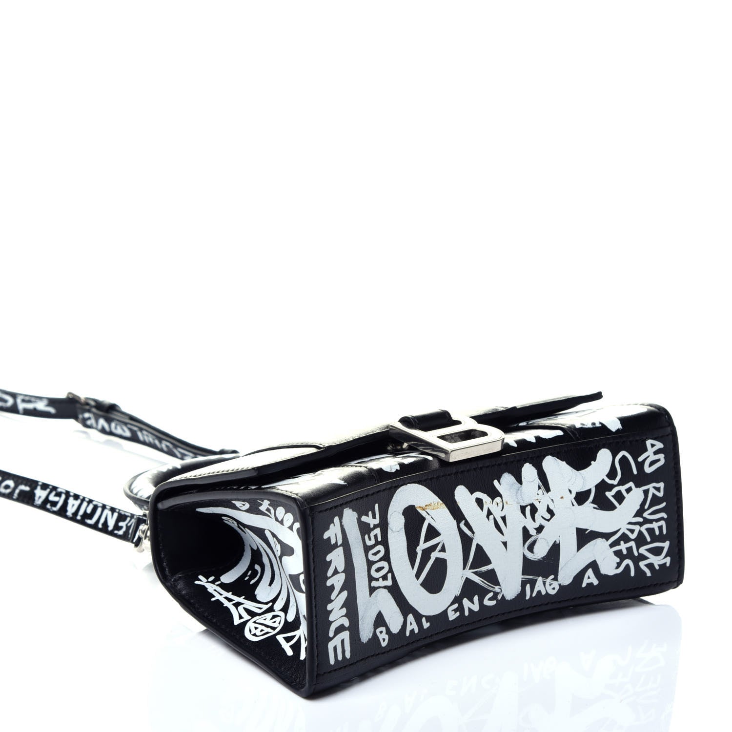 Balenciaga Smooth Calfskin Graffiti Hourglass Top Handle Bag XS Black White 4 of 11