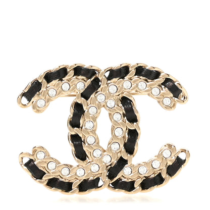 Chanel Lambskin Crystal Vintage Allure CC Chain Brooch Black Gold 1 of 4