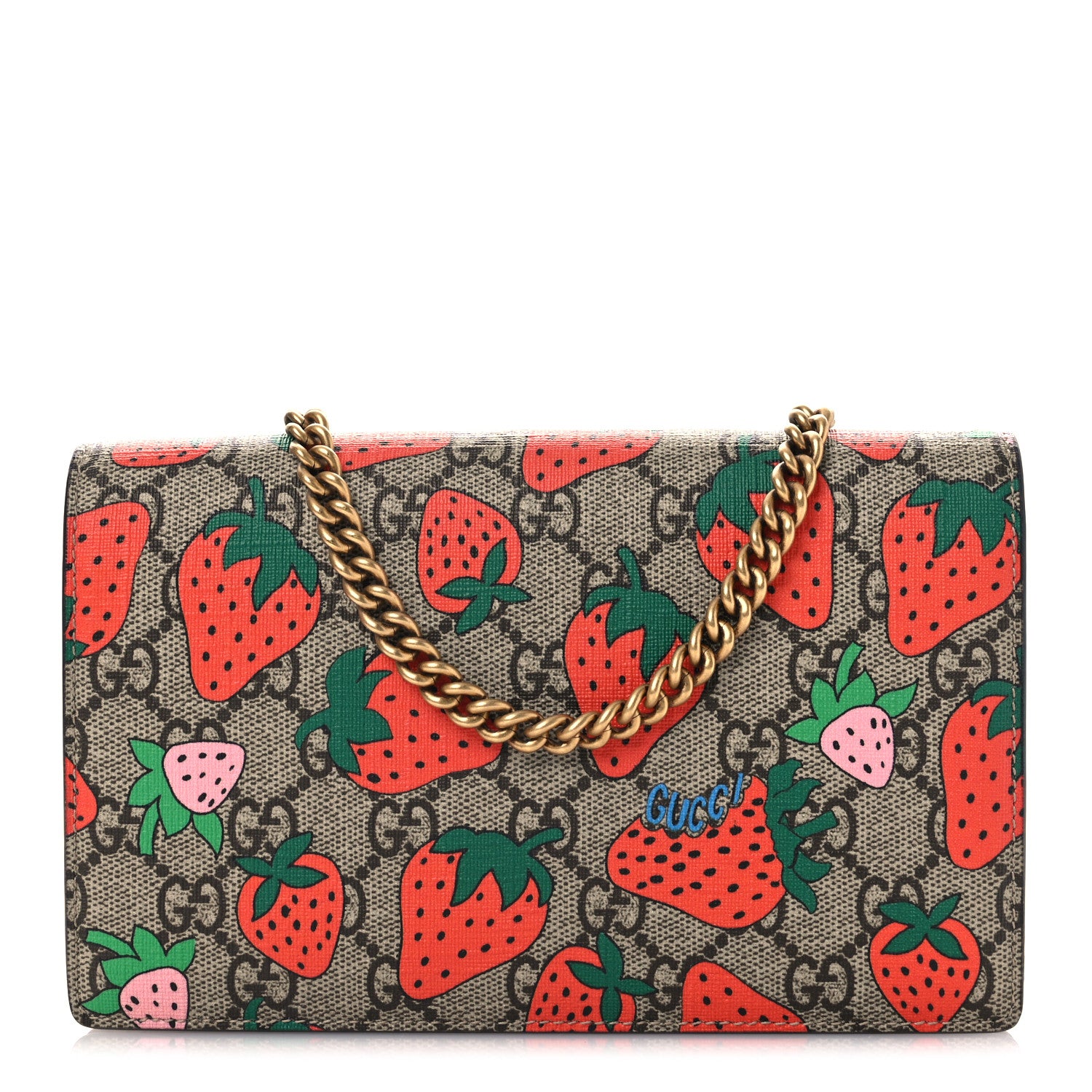 Gucci GG Supreme Monogram Strawberry Chain Wallet 1 of 10