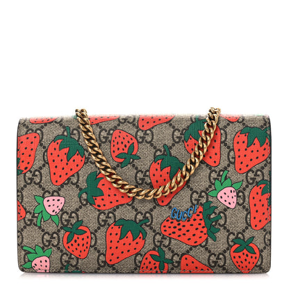 Gucci GG Supreme Monogram Strawberry Chain Wallet 1 of 10