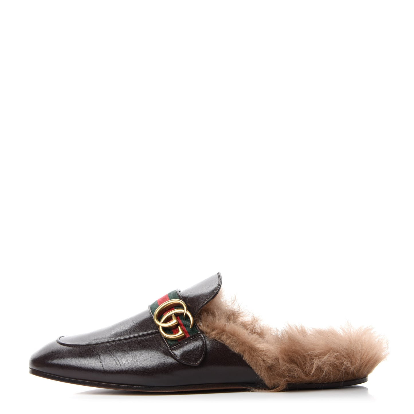 Goatskin Fur Web GG Mens Princetown Slippers 9 Cocoa