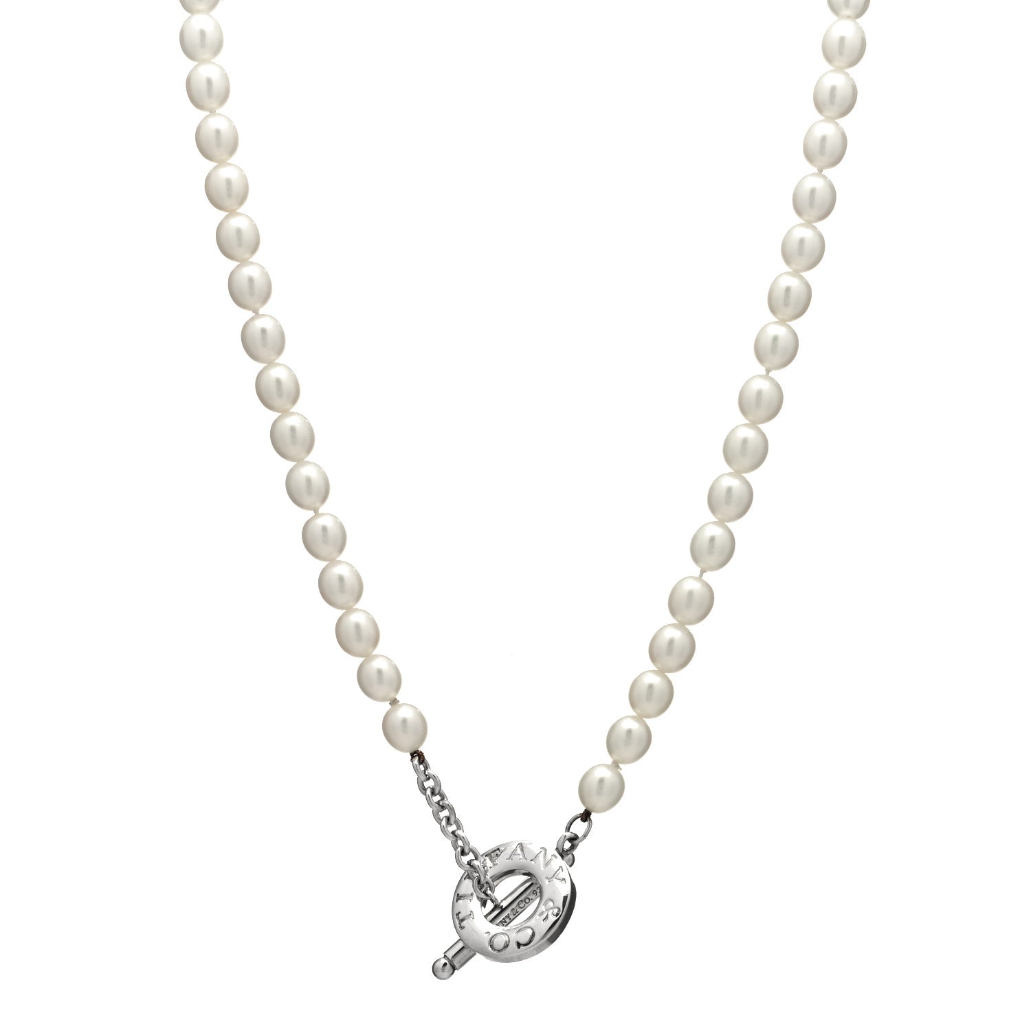 Tiffany Sterling Silver Pearl Strand Toggle Necklace 1 of 4