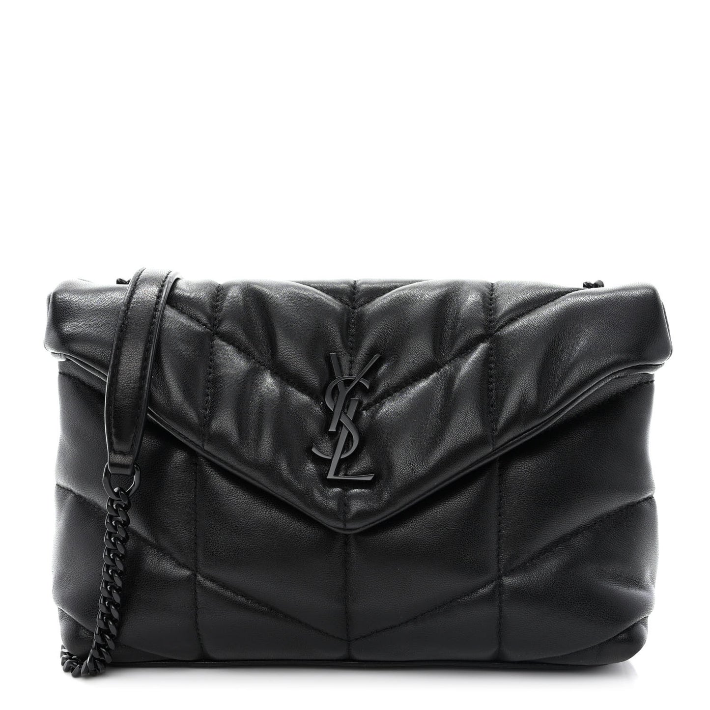 Calfskin Quilted Toy Loulou Puffer Monogram Monochrome Chain Satchel Black
