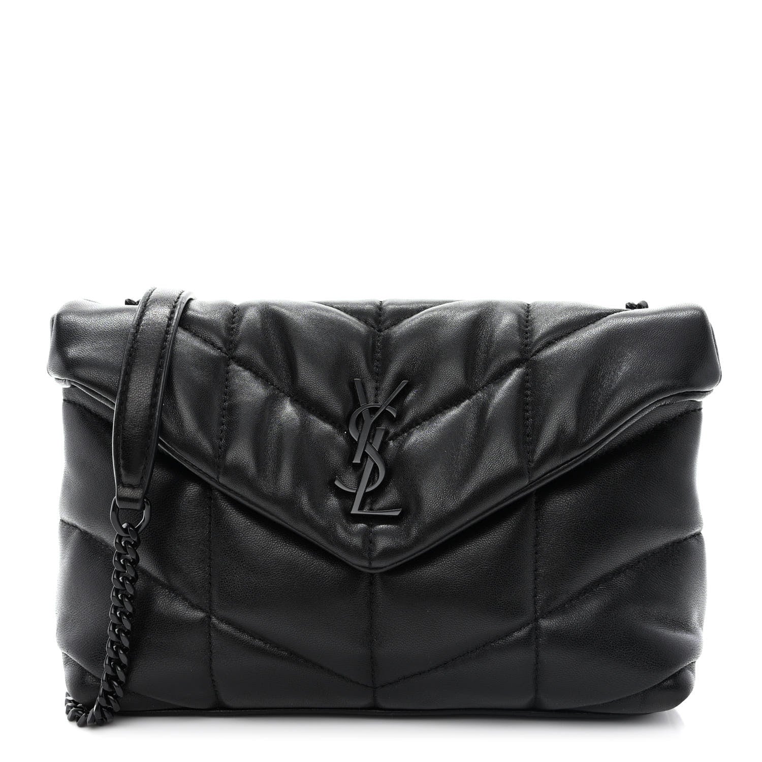 Saint Laurent Calfskin Quilted Toy Loulou Puffer Monogram Monochrome Chain Satchel Black 1 of 12