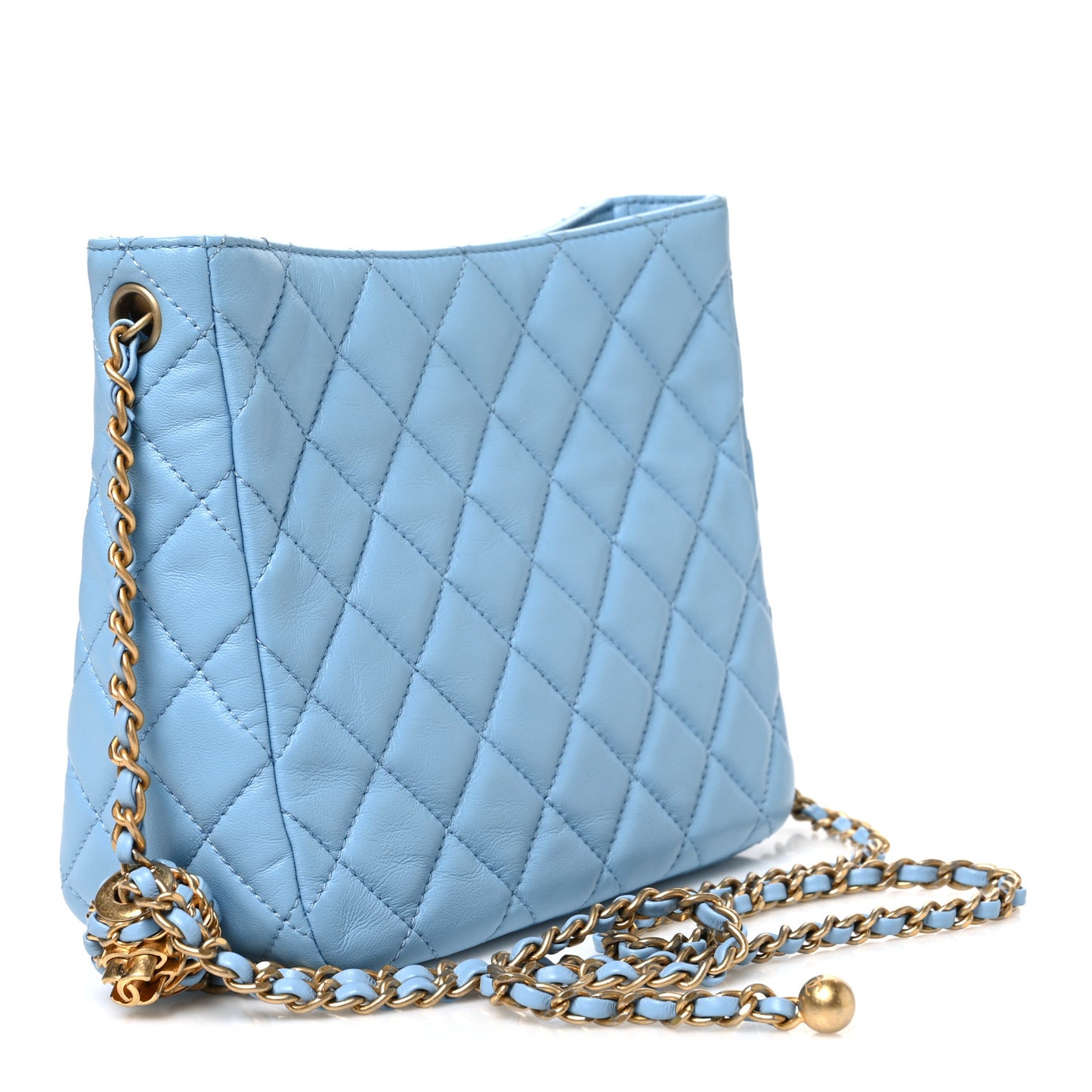 Lambskin Quilted Small Pearl Crush Hobo Light Blue