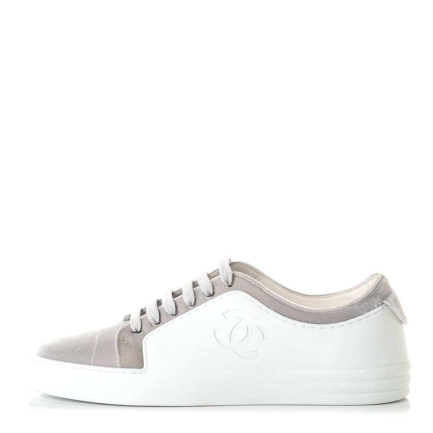 Calfskin Velvet Womens CC Sneakers 41.5 White Silver