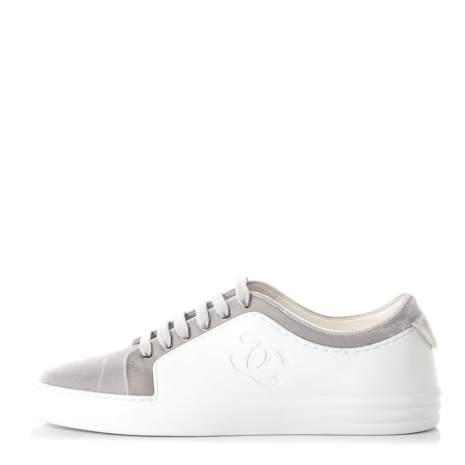 Chanel Calfskin Velvet Womens CC Sneakers 41.5 White Silver 1 of 9