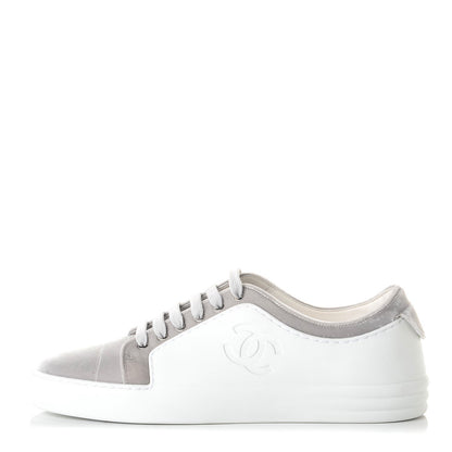Chanel Calfskin Velvet Womens CC Sneakers 41.5 White Silver 1 of 9