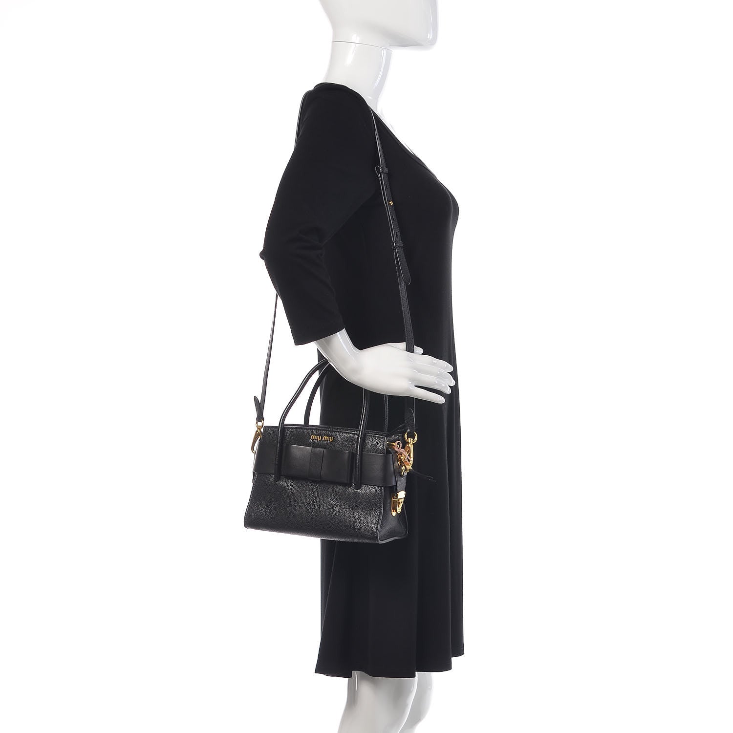 Miu Miu Goatskin Madras Fiocco Bow Top Handle Tote Black 2 of 10