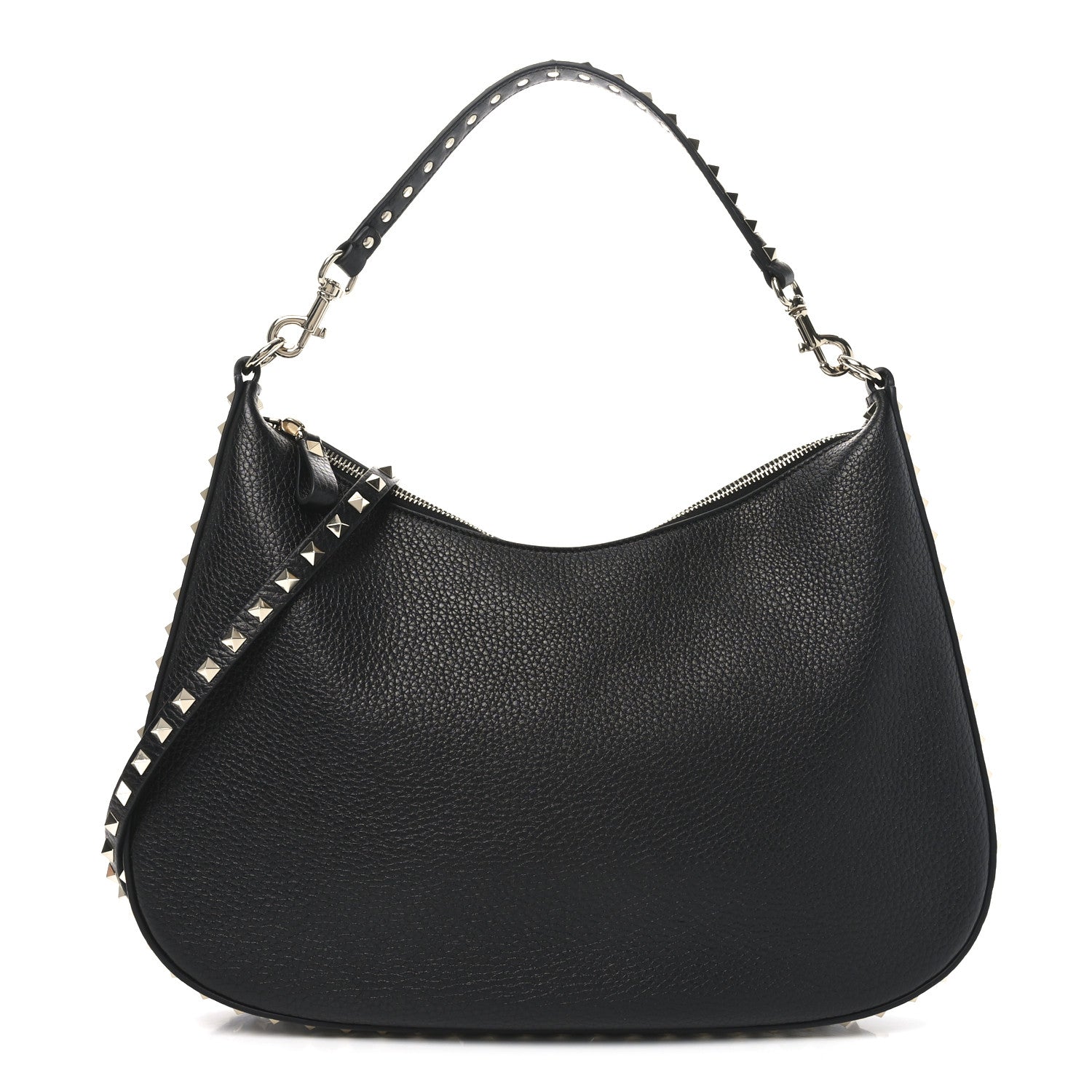 Valentino Garavani Grained Calfskin Rockstud Hobo Bag Black 1 of 9