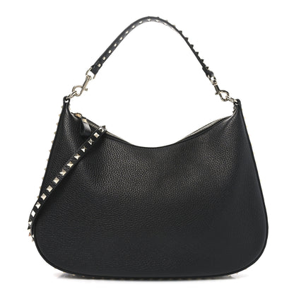 Valentino Garavani Grained Calfskin Rockstud Hobo Bag Black 1 of 9