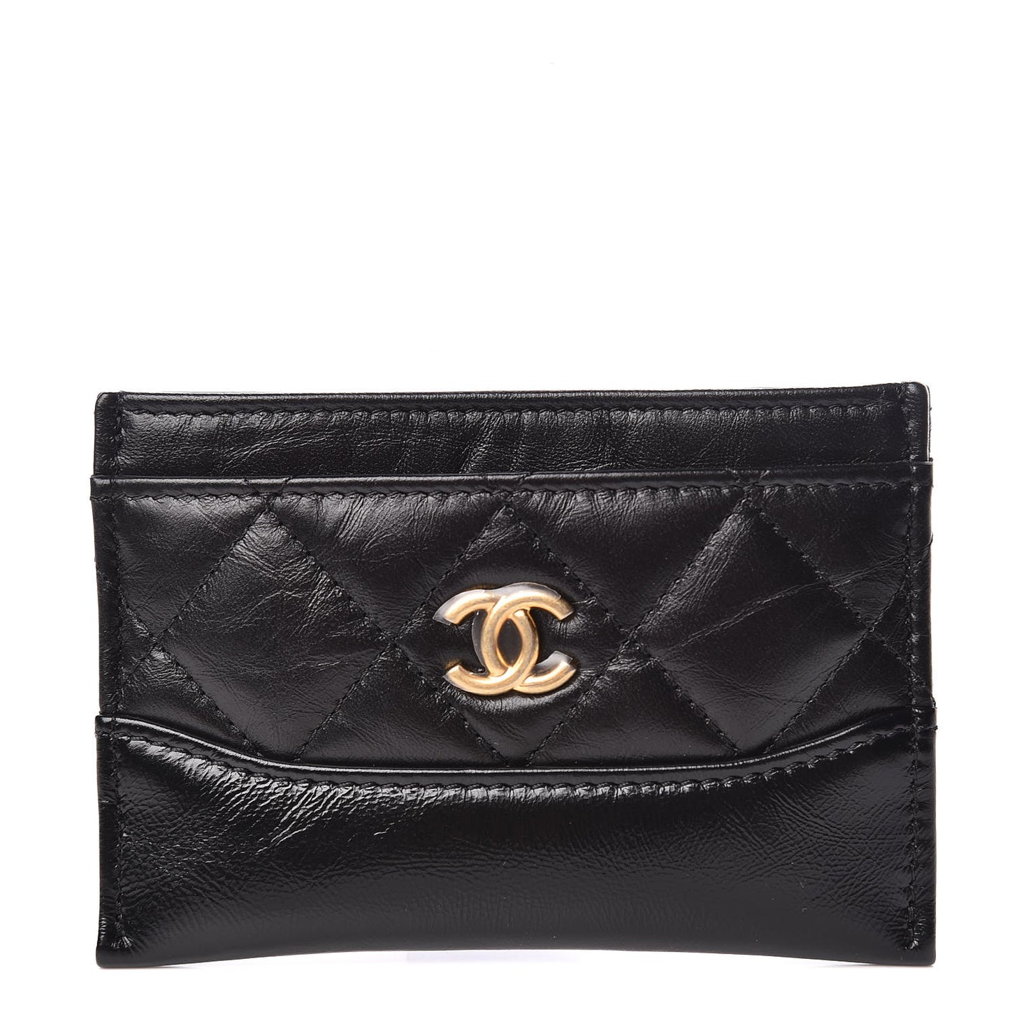 Aged Calfskin Quilted Gabrielle Card Holder Black