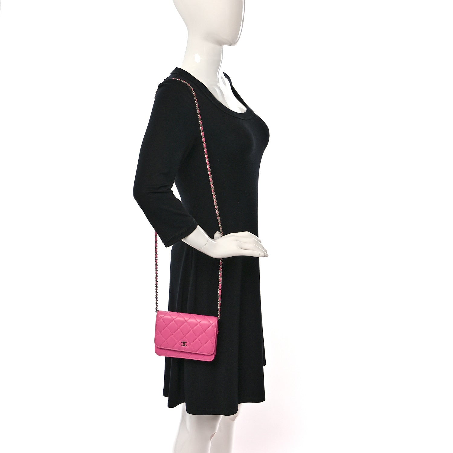 Chanel Lambskin Quilted Mini Wallet On Chain WOC Pink 2 of 11