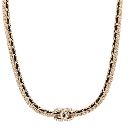 Chanel Metal Lambskin Crystal Chain CC Necklace Black Gold 1 of 5