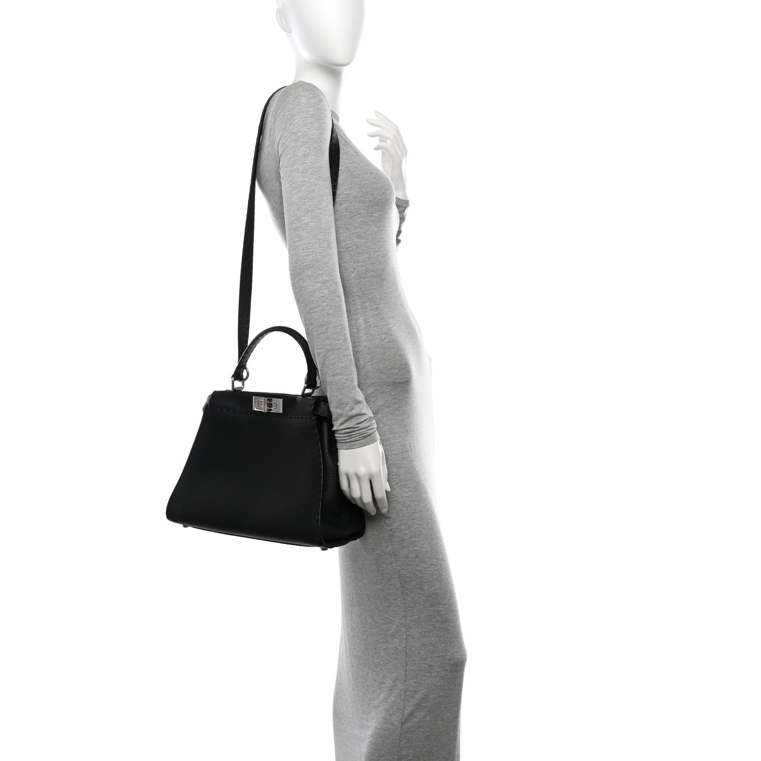 Fendi Cuoio Romano Selleria Bi-Color Medium Peekaboo Iconic Satchel Black Mou 2 of 12