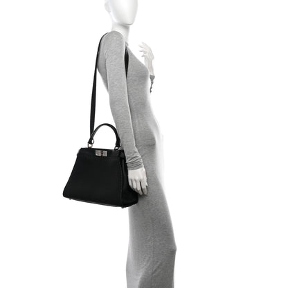 Fendi Cuoio Romano Selleria Bi-Color Medium Peekaboo Iconic Satchel Black Mou 2 of 12