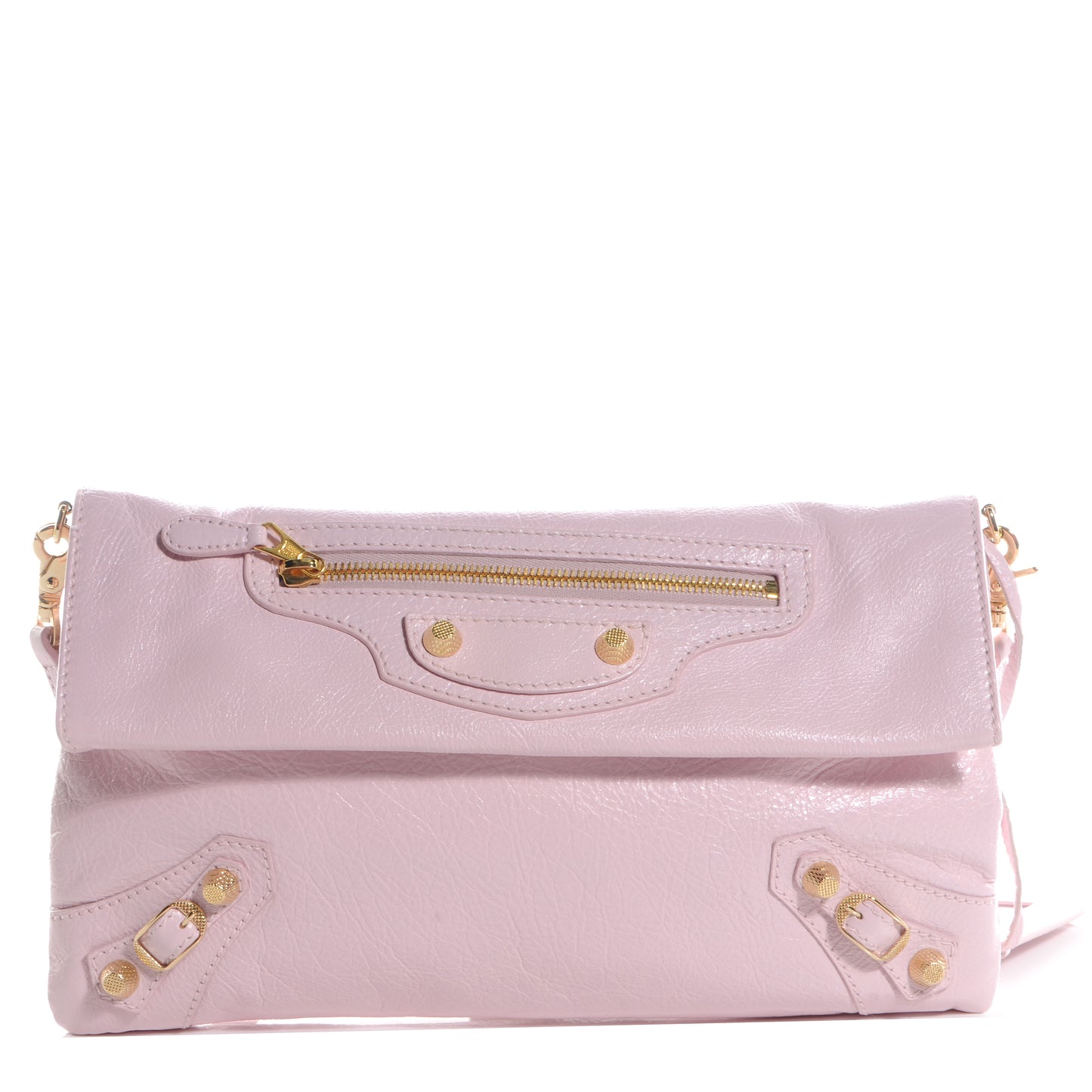 Agneau Giant 12 Gold Hardware Envelope Strap Clutch Rose Poudre