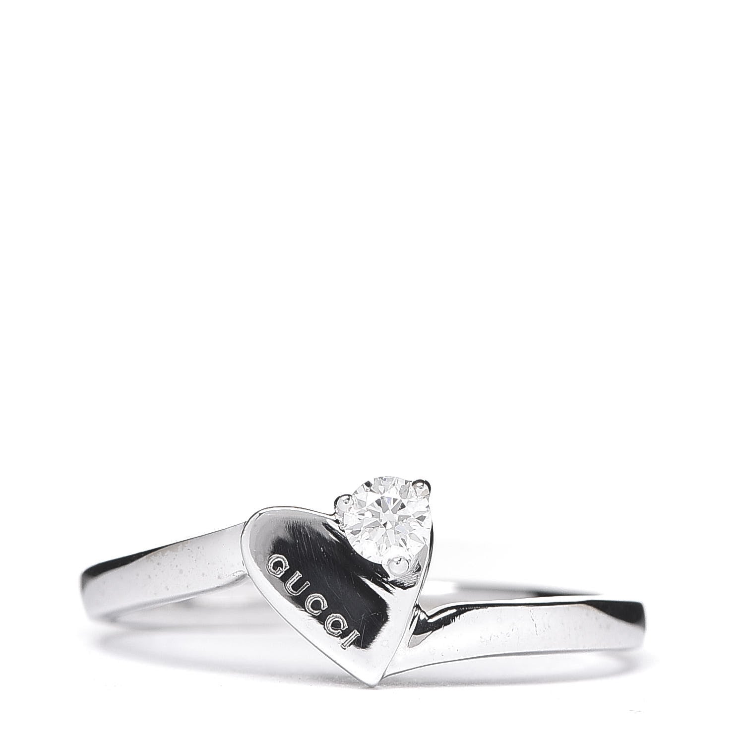 Gucci 18K White Gold Diamond Heart Band Ring 54 6.75 1 of 4