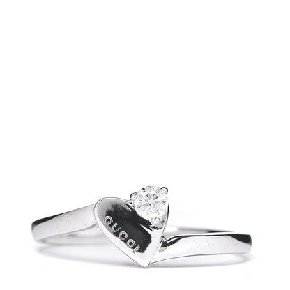 Gucci 18K White Gold Diamond Heart Band Ring 54 6.75 1 of 4