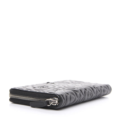 Chanel Lambskin Camellia Embossed Large Zip Around Gusset Wallet Black 3 of 11