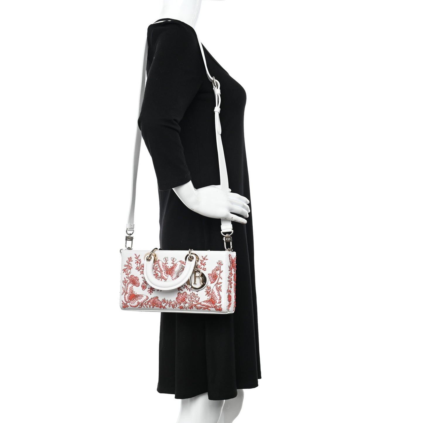 Calfskin Bead Embroidered Ramage Butterfly Lady D-Joy White