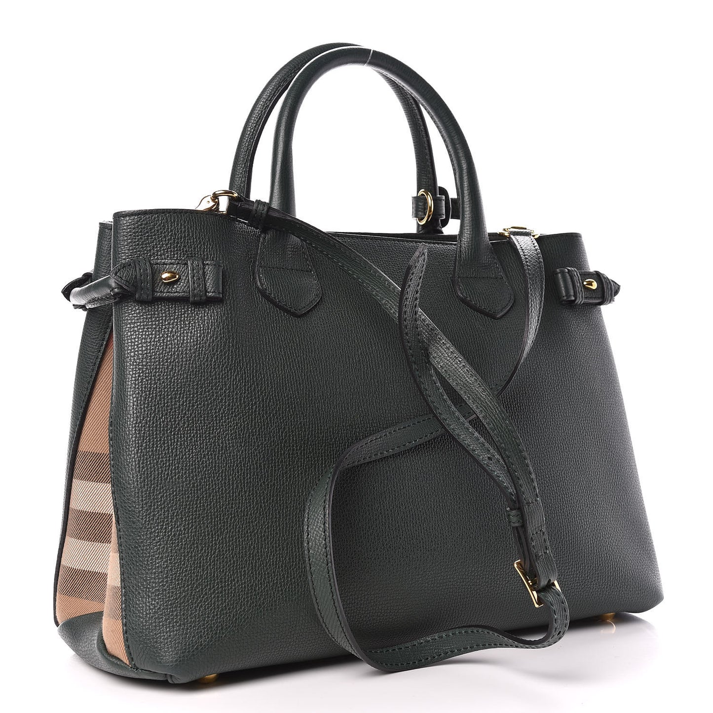 Derby Calfskin House Check Medium Banner Tote Black Dark Bottle Green