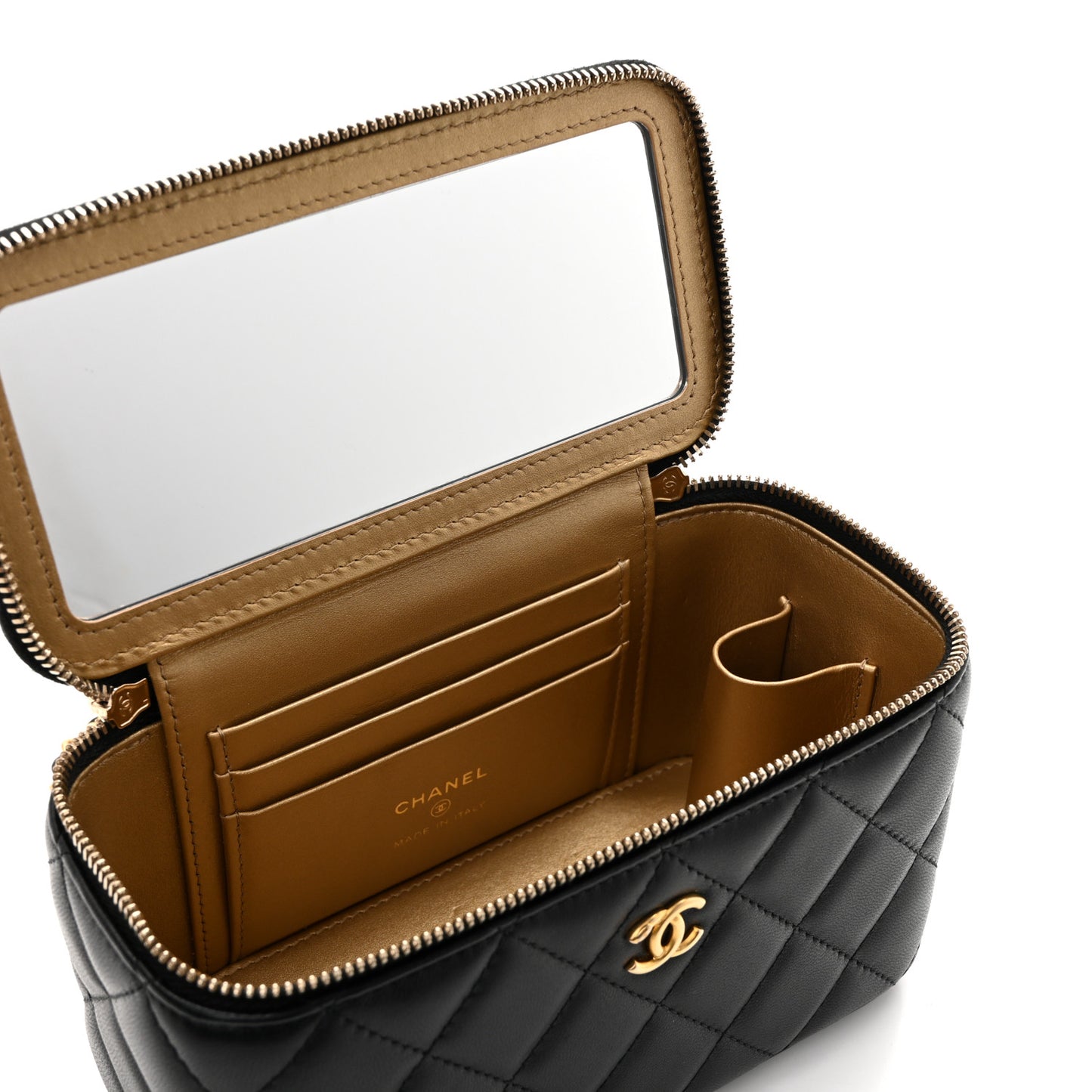 Lambskin Quilted Pearl Crush Small Vanity Case With Chain Black