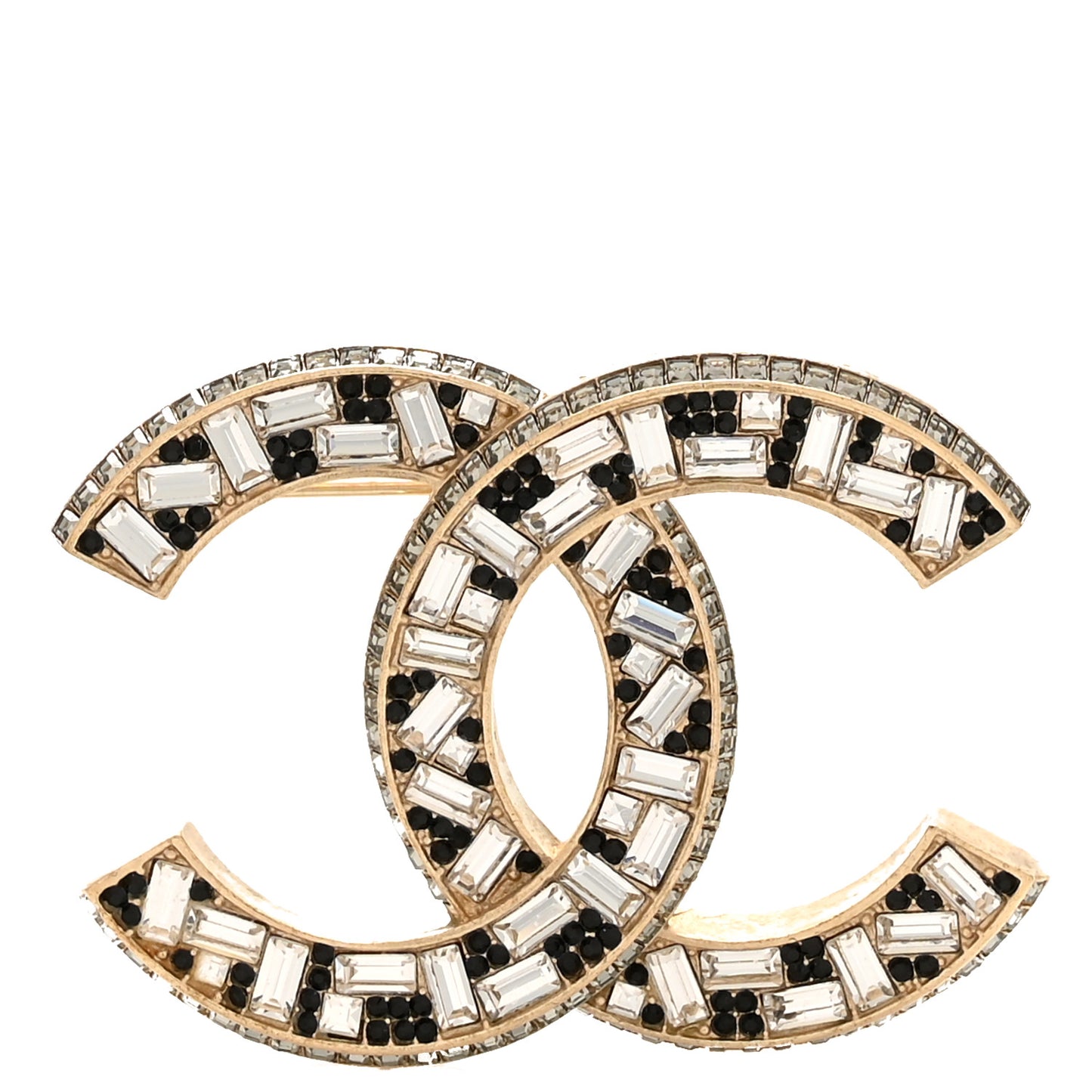 Baguette Crystal CC Brooch Gold Black