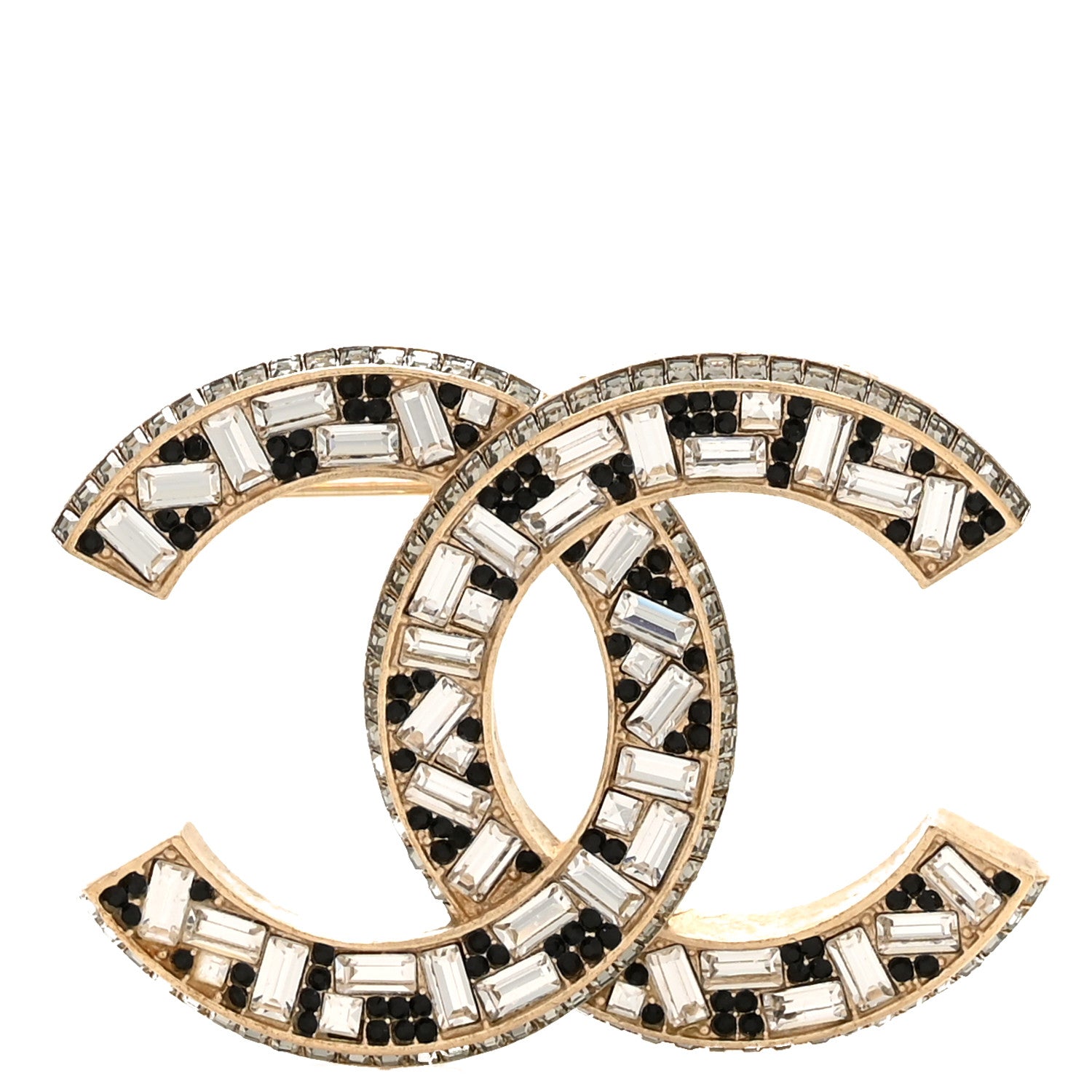 Chanel Baguette Crystal CC Brooch Gold Black 1 of 3