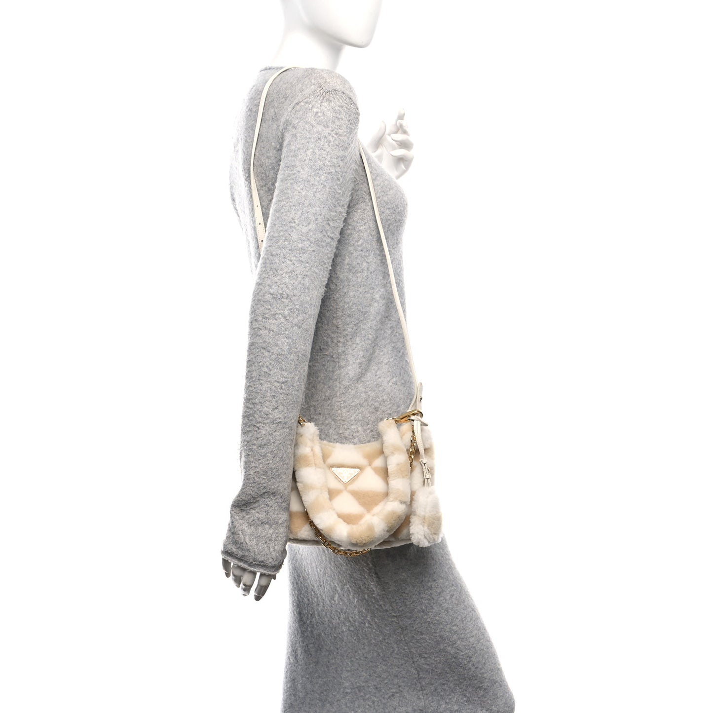 Montone Shearling Nappa Mini Re-Edition Shoulder Bag Ecru White