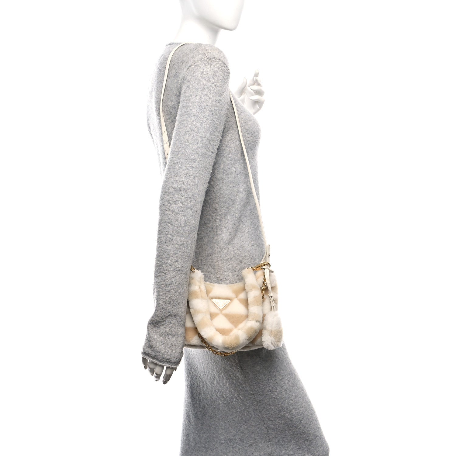 Prada Montone Shearling Nappa Mini Re-Edition Shoulder Bag Ecru White 2 of 10