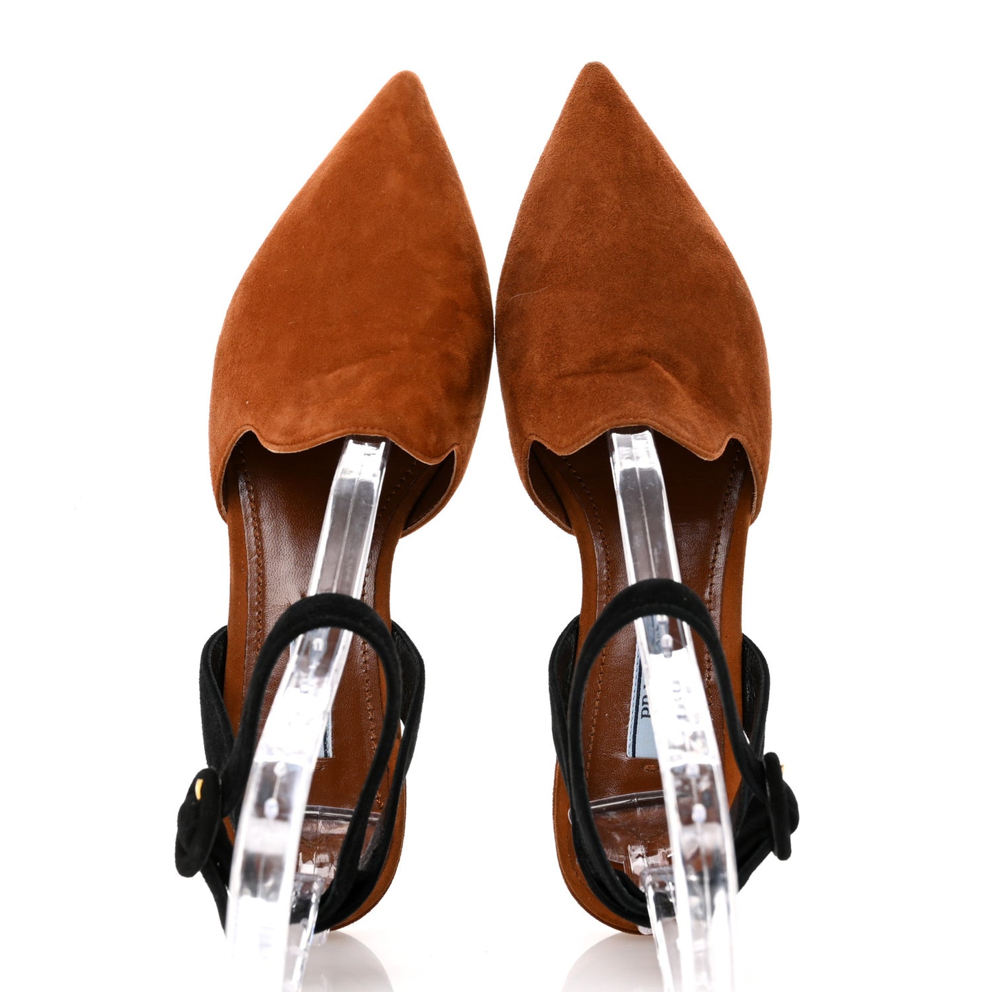 Suede Pointed Toe Ankle Strap Flats 36.5 Brown Black