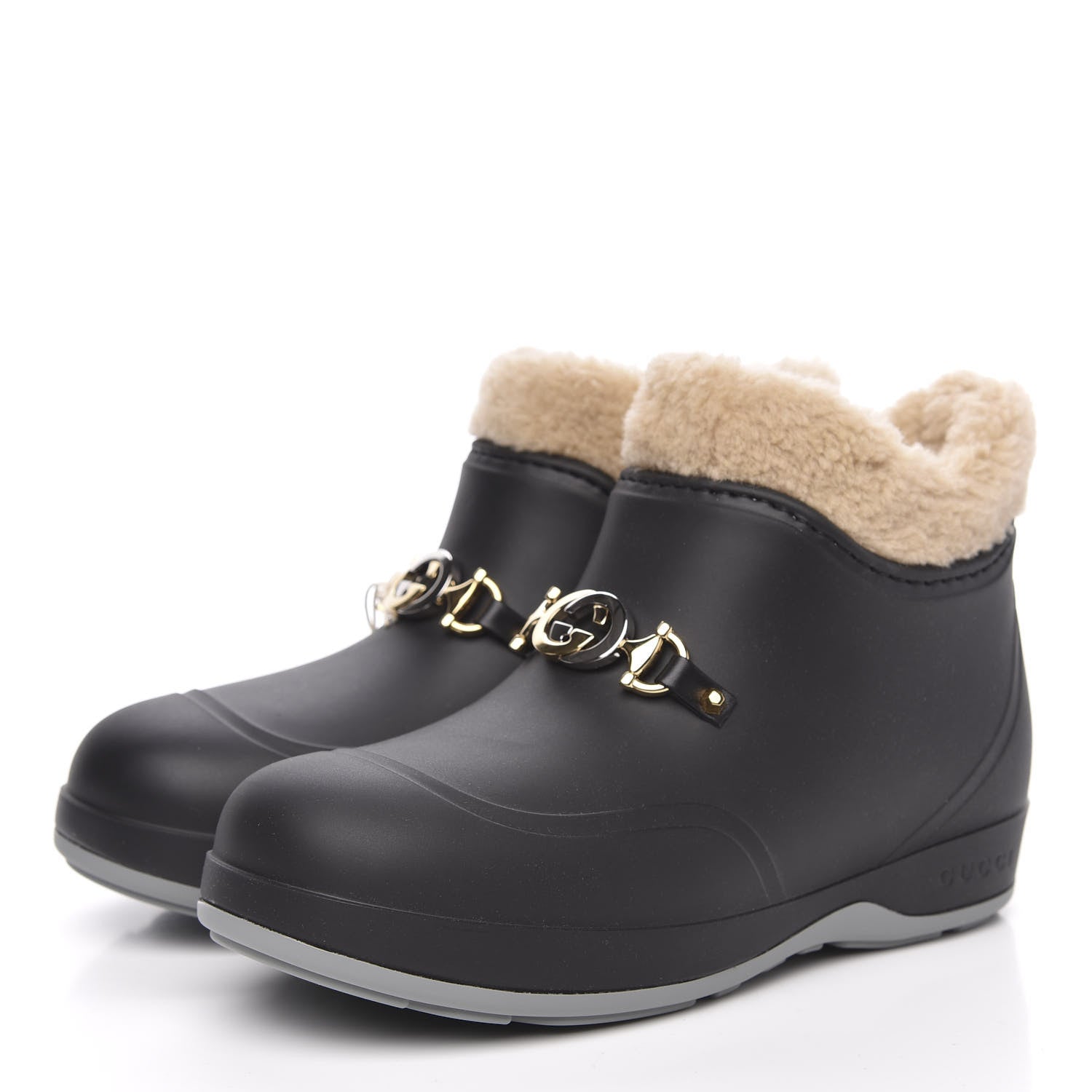 Gucci Rubber Wool Womens Crossy Ankle Boots 35 Black Butterscotch 3 of 9
