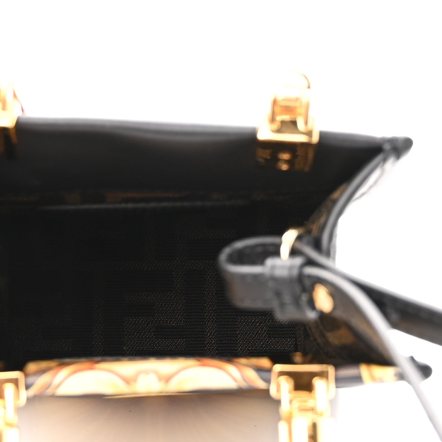 Fendi X VERSACE Vitello King Catalan Mirror Plexiglass Fendace FF Baroque Logo Mini Fendi Sunshine Shopper Tote Black Gold 5 of 10
