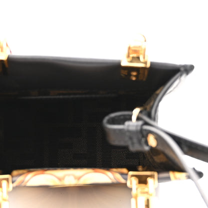 Fendi X VERSACE Vitello King Catalan Mirror Plexiglass Fendace FF Baroque Logo Mini Fendi Sunshine Shopper Tote Black Gold 5 of 10