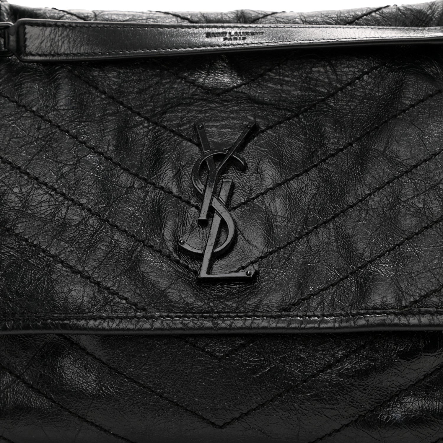 Saint Laurent Crinkled Calfskin Matelasse Monogram Medium Niki Chain Satchel Black 19 of 23