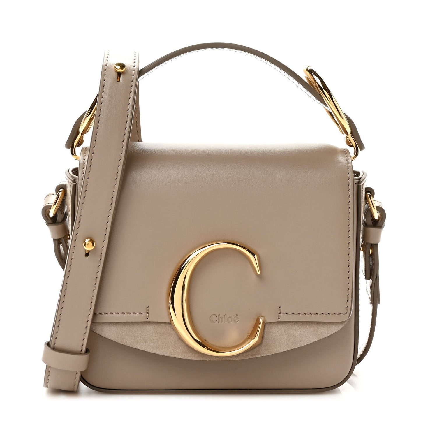 Shiny Calfskin Suede Mini C Double Carry Motty Grey