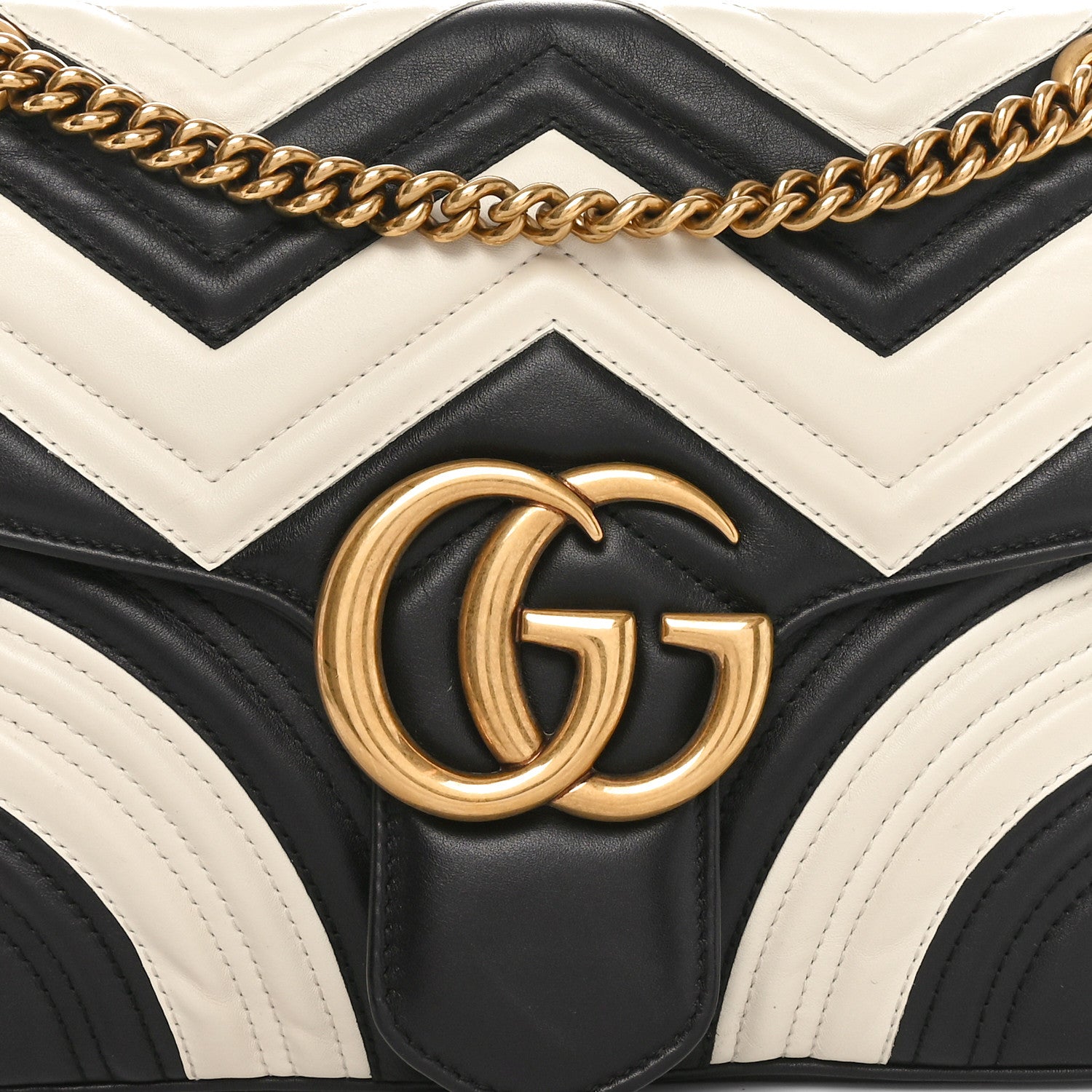 Gucci Calfskin Matelasse Medium GG Marmont Shoulder Bag Black White 8 of 10