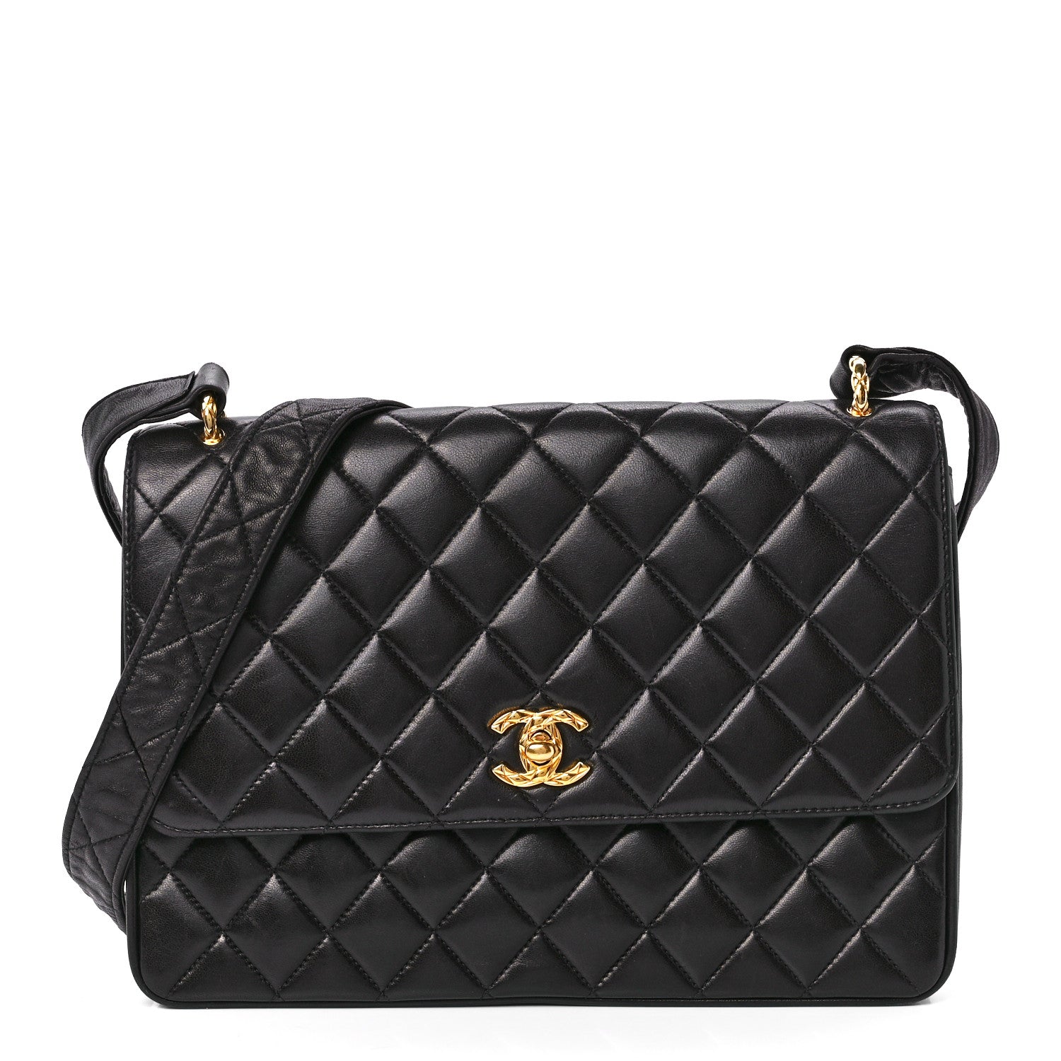 Chanel Lambskin Quilted Single Flap Shoulder Bag Black 1 of 12