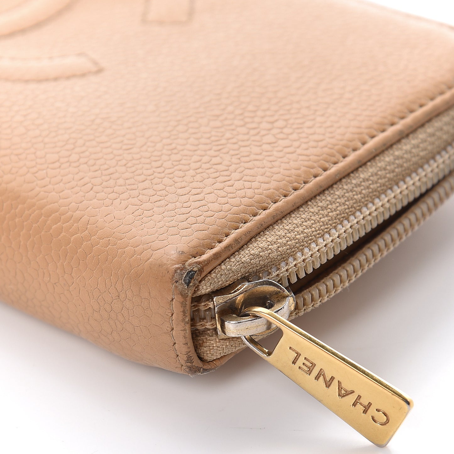Caviar Large Timeless CC Zip Around Wallet Beige