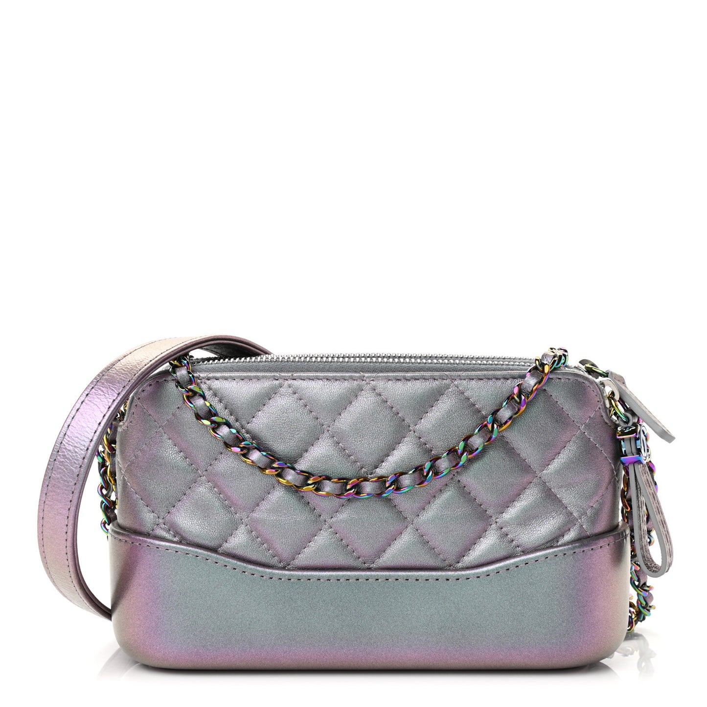 Iridescent Lambskin Calfskin Quilted Small Gabrielle Clutch With Chain Light Purple