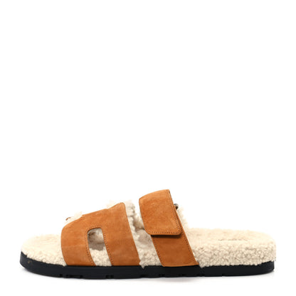 Hermes Suede Goatskin Woolskin Womens Chypre Sandals 40 Nude 1 of 8