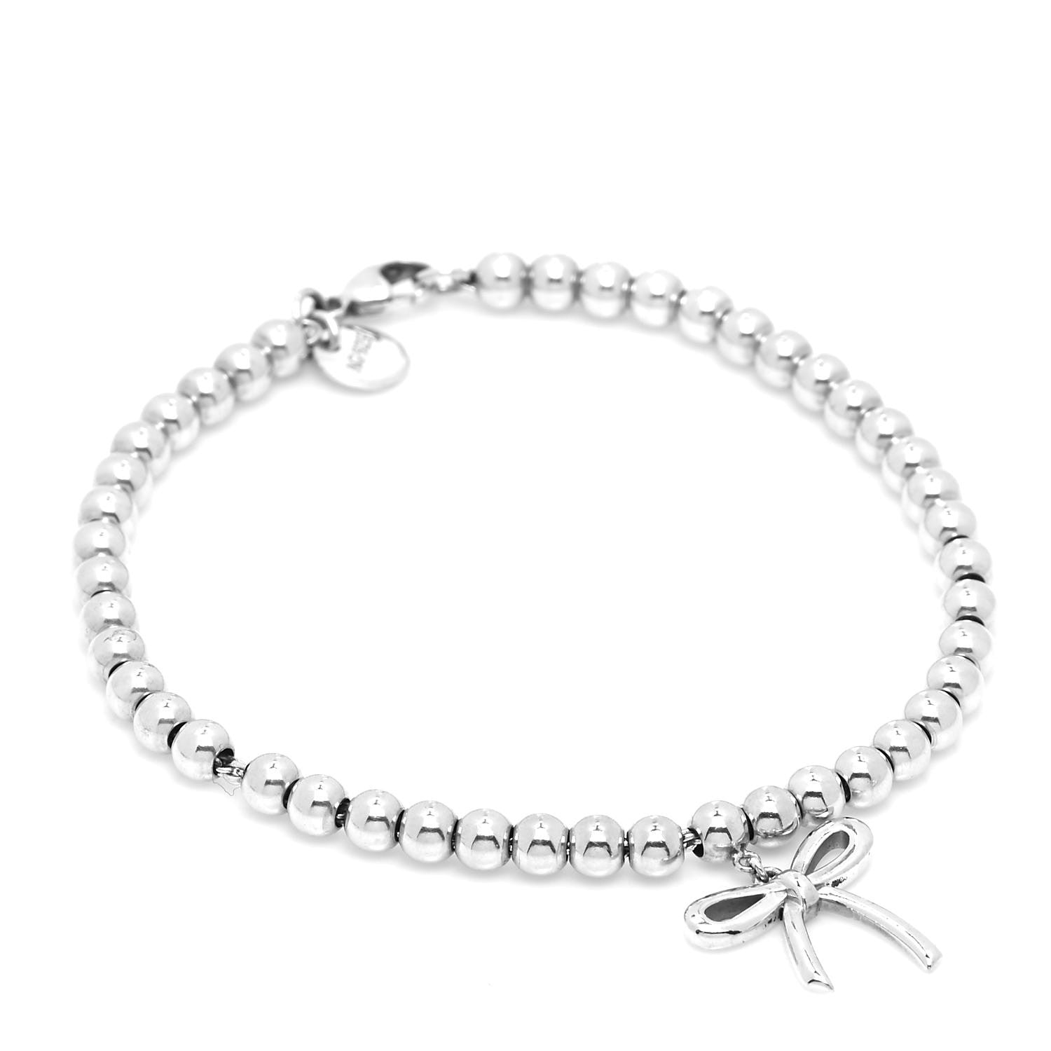 Tiffany Sterling Silver 4mm Bow Bead Bracelet 1 of 5