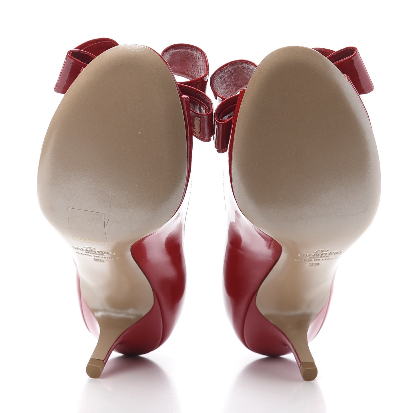Patent Couture Bow Peep Toe Low Heel Pumps 38 Rosso Valentino